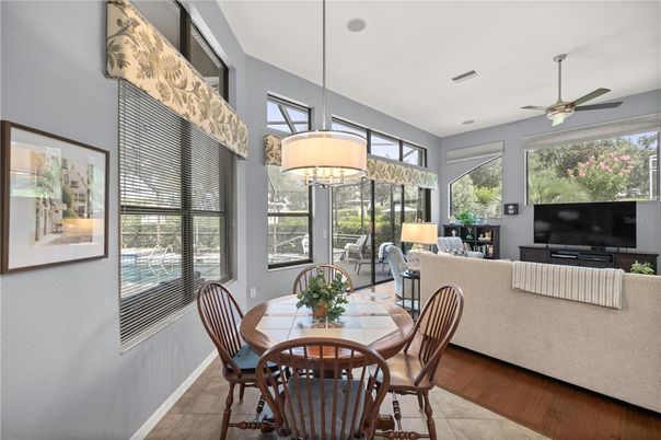 Dining room, Interior, Living room, Pendant Lights, Wood Texture Flooring