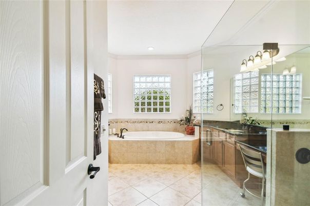 Bathroom, Glass Shower, Interior, Recessed Lighting