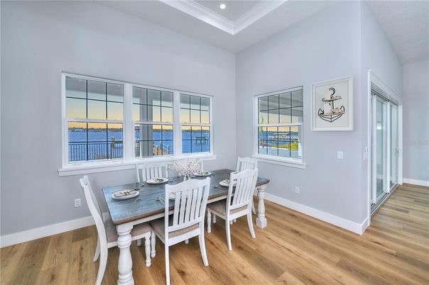 Dining room, Interior, Recessed Lighting, Water, Wood Texture Flooring