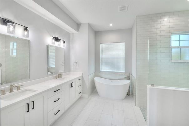 Bathroom, Dual Sink Vanities, Free Standing Baths, Glass Shower, Interior, Recessed Lighting