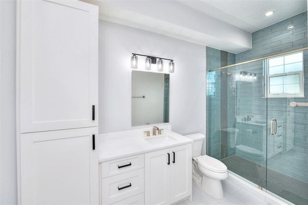 Bathroom, Glass Shower, Interior, Recessed Lighting