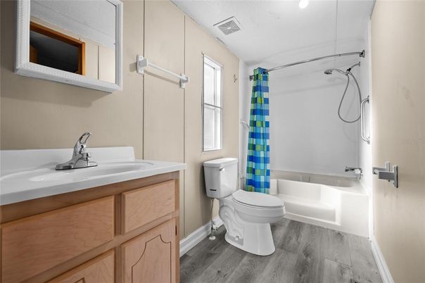 Bathroom, Interior, Recessed Lighting, Wood Texture Flooring