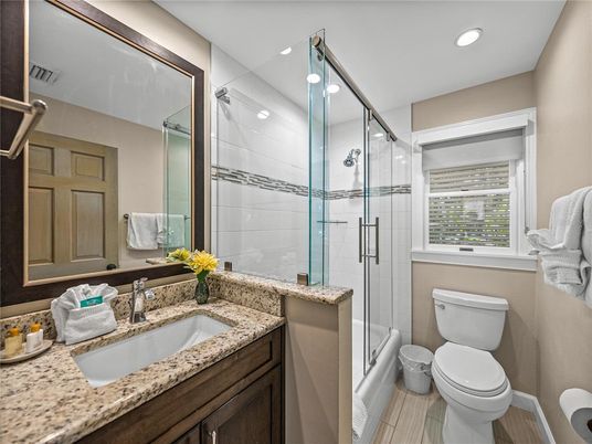 Bathroom, Glass Shower, Interior, Recessed Lighting