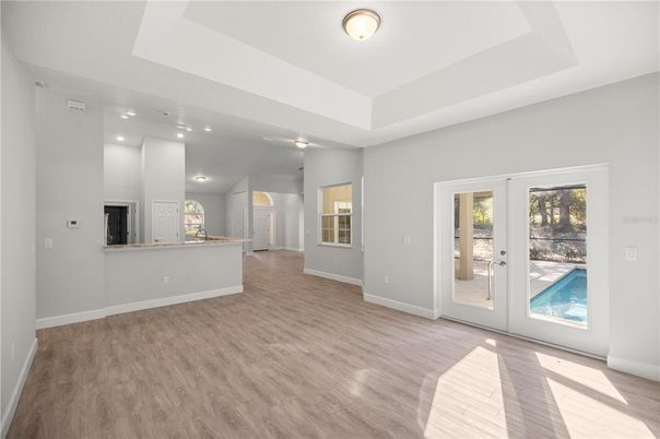 Empty room, Interior, Recessed Lighting, Wood Texture Flooring