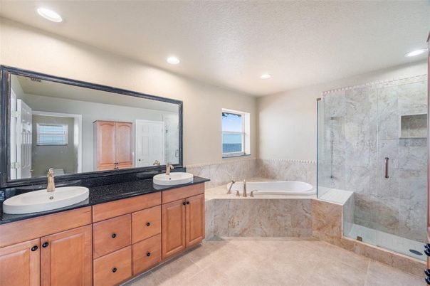 Bathroom, Dual Sink Vanities, Glass Shower, Interior, Recessed Lighting