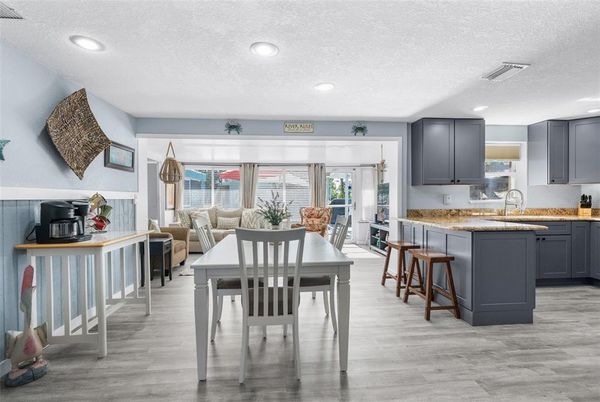 Dining room, Interior, Kitchen, Recessed Lighting, Wood Texture Flooring