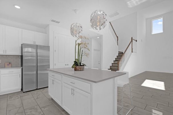 Interior, Kitchen, Marble, Pendant Lights, Recessed Lighting, Stainless Steel Appliances