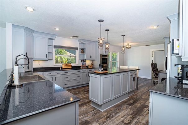 Interior, Kitchen, Pendant Lights, Recessed Lighting, Wood Texture Flooring