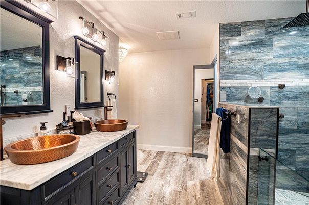 Bathroom, Dual Sink Vanities, Interior, Wood Texture Flooring