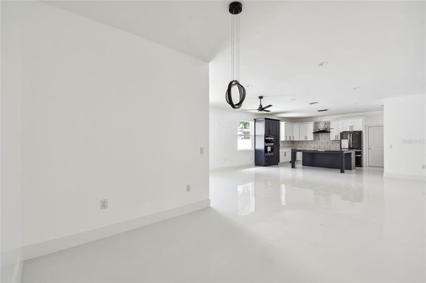 Empty room, Interior, Kitchen, Pendant Lights, Recessed Lighting