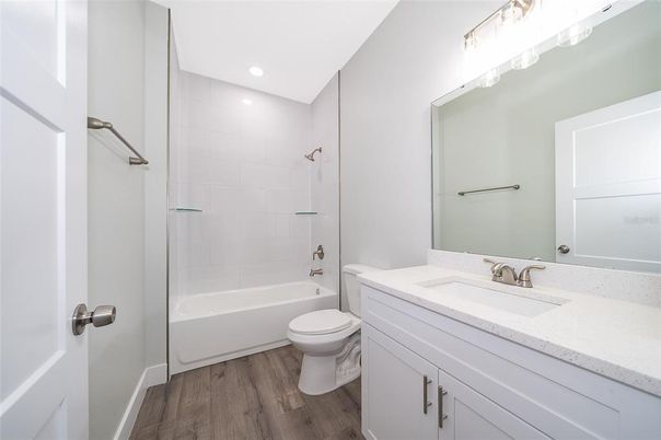 Bathroom, Interior, Recessed Lighting, Wood Texture Flooring