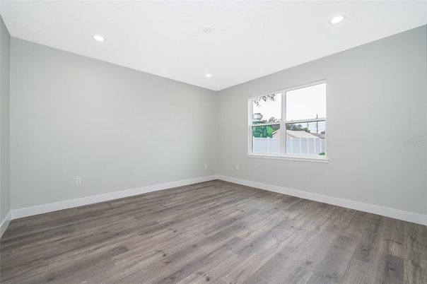 Empty room, Interior, Recessed Lighting, Wood Texture Flooring
