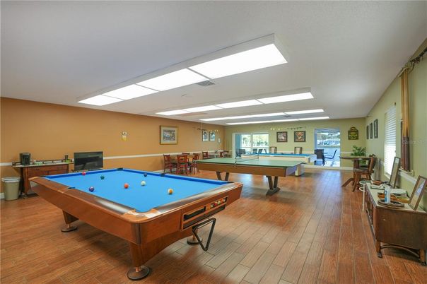 Billiard Table, Game Room, Interior, Wood Texture Flooring
