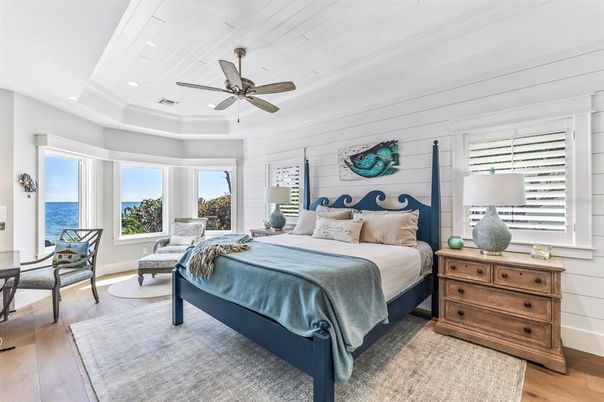 Bedroom, Interior, Recessed Lighting, Water, Wood Texture Flooring