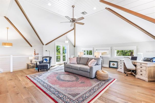 Home Office, Interior, Pendant Lights, Recessed Lighting, Wood Texture Flooring