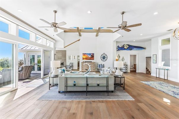 Interior, Living room, Recessed Lighting, Wooden Beams, Wood Texture Flooring
