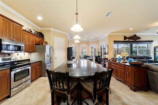 Dining room, Interior, Kitchen, Living room, Pendant Lights, Recessed Lighting, Stainless Steel Appliances