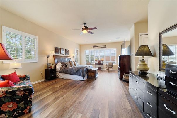 Bedroom, Interior, Recessed Lighting, Wood Texture Flooring