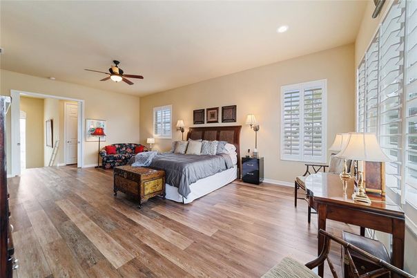 Bedroom, Interior, Recessed Lighting, Wood Texture Flooring