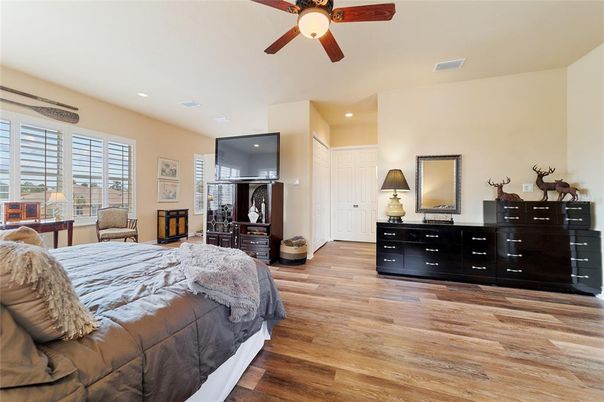 Bedroom, Interior, Recessed Lighting, Wood Texture Flooring
