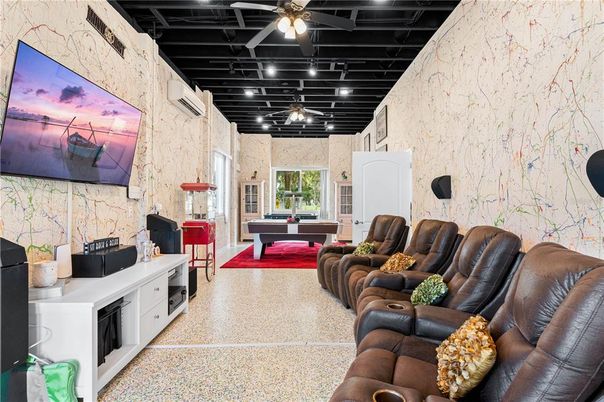 Billiard Table, Home Theatre Room, Game Room, Interior, Stone Walls