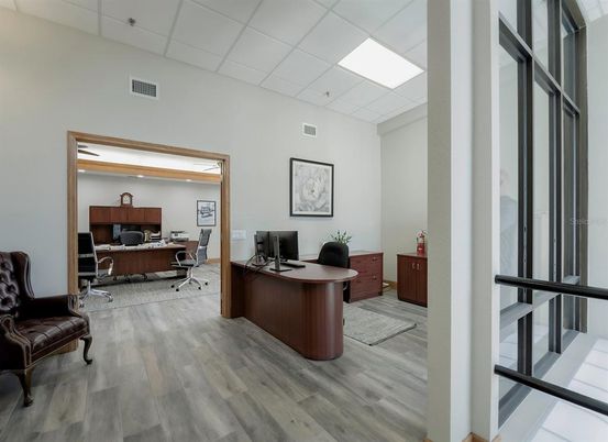 Home Office, Interior, Recessed Lighting, Wood Texture Flooring