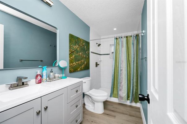 Bathroom, Interior, Recessed Lighting, Wood Texture Flooring