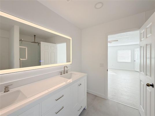 Bathroom, Dual Sink Vanities, Interior, Wood Texture Flooring