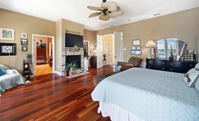 Bedroom, Fireplace, Interior, Wood Texture Flooring
