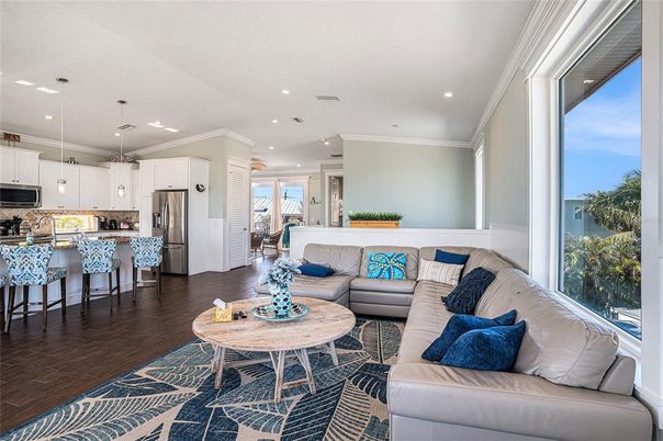 Interior, Kitchen, Living room, Pendant Lights, Recessed Lighting, Stainless Steel Appliances, Wood Texture Flooring