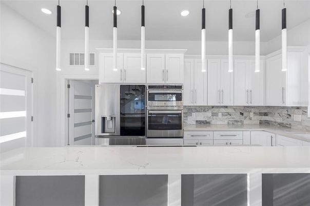 Interior, Kitchen, Pendant Lights, Recessed Lighting, Stainless Steel Appliances