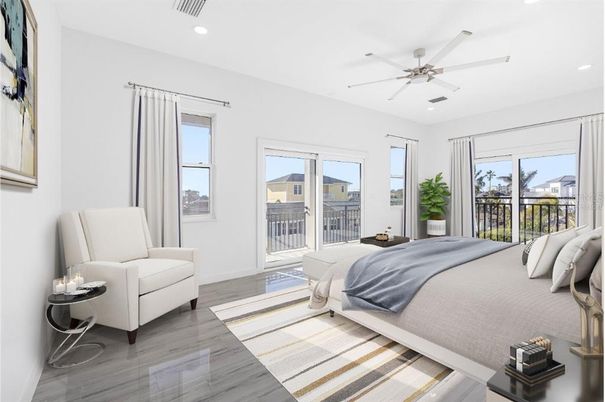 Bedroom, Interior, Recessed Lighting, Wood Texture Flooring