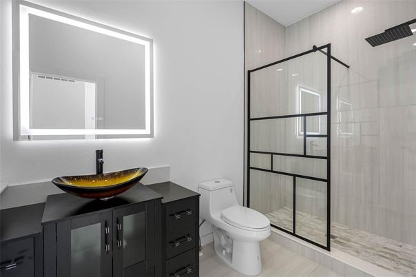 Bathroom, Glass Shower, Interior, Wood Texture Flooring