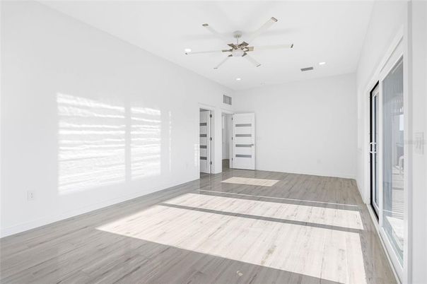 Empty room, Interior, Recessed Lighting, Wood Texture Flooring