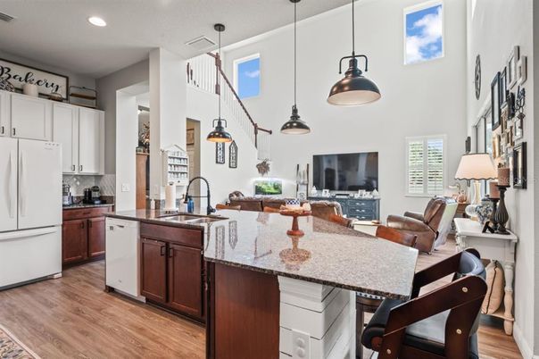 Interior, Kitchen, Pendant Lights, Recessed Lighting, Wood Texture Flooring