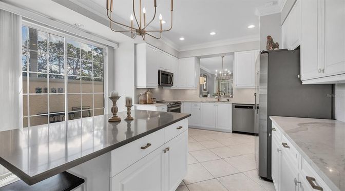 Chandelier, Interior, Kitchen, Pendant Lights, Recessed Lighting, Stainless Steel Appliances