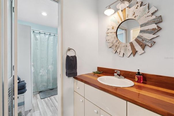 Bathroom, Interior, Recessed Lighting, Wood Texture Flooring