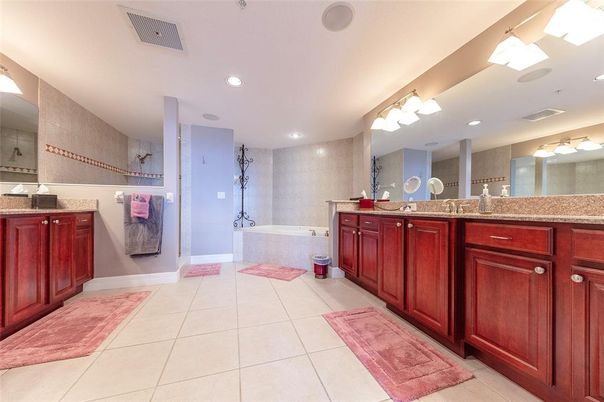 Bathroom, Dual Sink Vanities, Glass Shower, Interior, Recessed Lighting