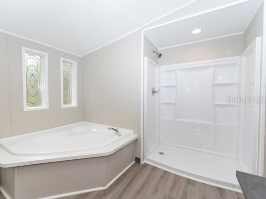 Bathroom, Interior, Recessed Lighting, Wood Texture Flooring
