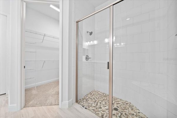 Bathroom, Glass Shower, Interior, Walk-in Closets, Wood Texture Flooring