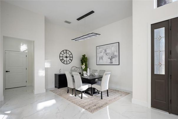 Dining room, Interior, Marble, Pendant Lights