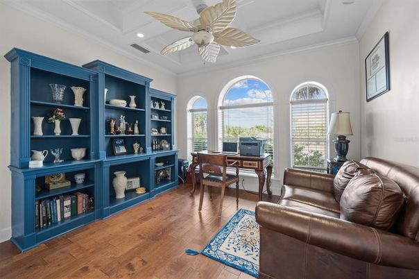 Home Office, Interior, Recessed Lighting, Wood Texture Flooring