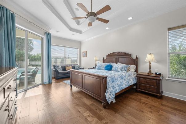 Bedroom, Interior, Recessed Lighting, Wood Texture Flooring
