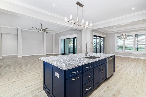 Chandelier, Interior, Kitchen, Pendant Lights, Recessed Lighting, Wood Texture Flooring