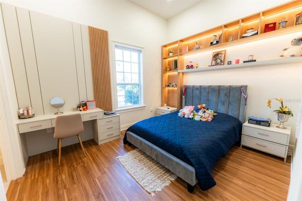 Bedroom, Home Office, Interior, Recessed Lighting, Wood Texture Flooring