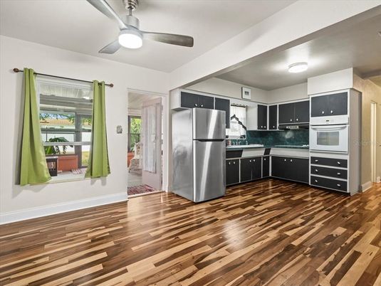 Interior, Kitchen, Stainless Steel Appliances, Wood Texture Flooring
