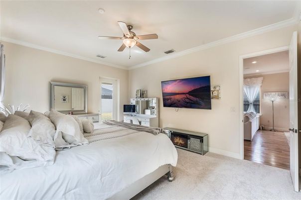 Bedroom, Interior, Recessed Lighting, Wood Texture Flooring