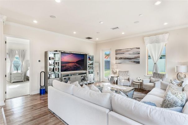 Interior, Living room, Recessed Lighting, Wood Texture Flooring