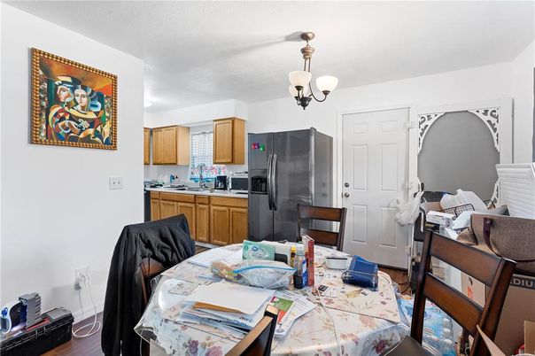 Dining room, Interior, Kitchen, Pendant Lights, Wood Texture Flooring