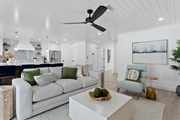 Interior, Kitchen, Living room, Pendant Lights, Recessed Lighting, Stainless Steel Appliances, Wood Texture Flooring